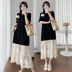 批发实拍 2026夏新款胖MM显瘦蕾丝拼接<b class='q'>连衣裙</b>宽松大码长裙