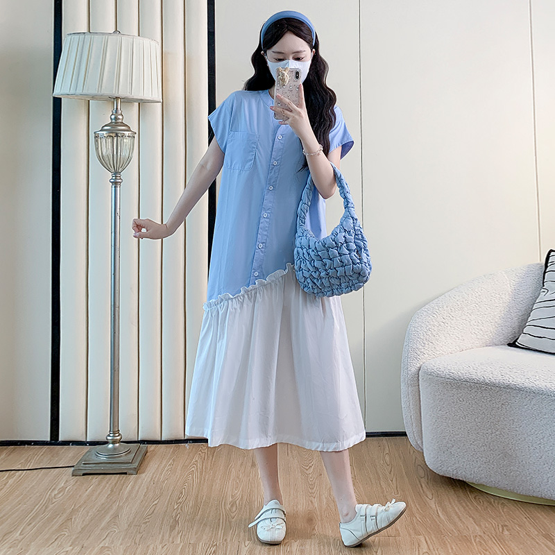 실사 2026 여름 디자인 센스 배색 패치워크 셔츠 새로운 루즈핏 슬림해 보이는 불규칙 빅 사이즈 드레스