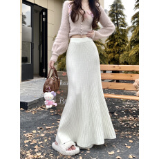 实拍安可拉红针织鱼尾裙半身裙女包臀长裙加厚毛线一步半裙秋冬