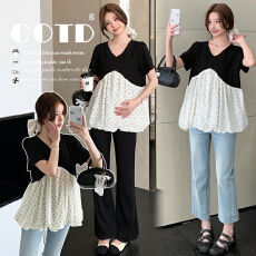 批发实拍xian   2026夏装法式可爱俏皮感假两件孕妇娃娃衫