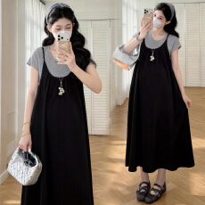 批发实拍 2026夏季新品纯棉<b class='q'>T</b><b class='q'>恤</b>+韩版背带<b class='q'>裙</b> 孕妇套装