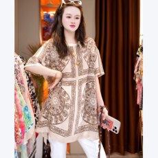 批发2026新款韩版宽松<b class='q'>真丝</b>双绉长款杏色复古图案桑蚕丝<b class='q'>衬衫</b>上衣