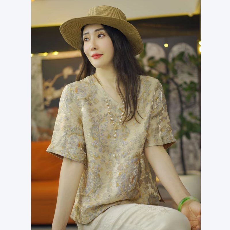 2026 새로운 국풍 오래된 돈 바람 레트로 자카드 맨위 새로운 중식 티셔츠 작은 셔츠