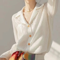 批发有货 2026春秋季新款法式气质<b class='q'>白色</b>衬衫长袖衬衫独特雪纺拼接上衣