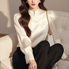 批发有货 2026春秋季新款女新中式国风独特别致宽松上衣白色<b class='q'>长袖</b><b class='q'>衬衫</b>