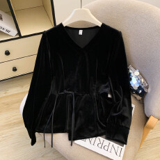 批发<b class='q'>实拍</b>有货 遮肚显瘦V领盘扣丝绒中式长袖<b class='q'>T</b><b class='q'>恤</b>打底衫上衣秋冬新款女