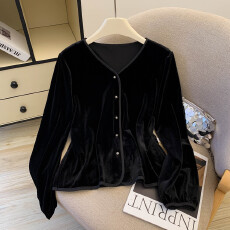 批发<b class='q'>实拍</b>有货 秋冬季法式简约黑色丝绒<b class='q'>衬衫</b>女宽松长袖<b class='q'>T</b><b class='q'>恤</b>女新款上衣