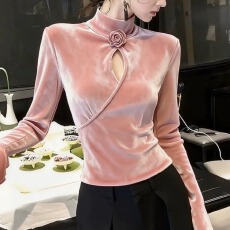 批发独特别致粉色立体花朵上衣女装2025秋<b class='q'>冬</b>轻熟气质名媛镂空内搭衬衣