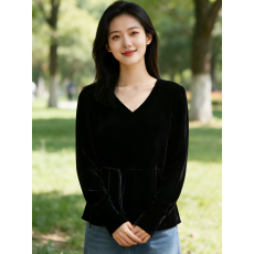 批发AI图有货 2026春秋遮肚显瘦V领盘扣中式长袖<b class='q'>T</b>恤衫上衣秋冬新款女