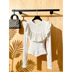 批发巨好看的冬装内搭<b class='q'>衬衫</b>女超好看独特漂亮气质高端掐腰白色丝绒上衣