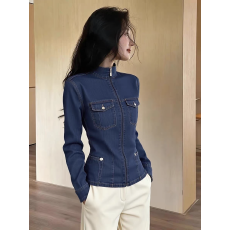 批发巨好看的蓝色<b class='q'>牛仔</b><b class='q'>衬衫</b><b class='q'>女</b>春复古气质轻奢高端独特漂亮掐腰法式上衣