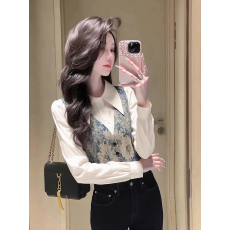 批发白色<b class='q'>假两件</b><b class='q'>衬衫</b>女轻奢高端法式气质名媛独特漂亮提花拼接上衣春