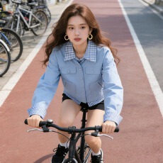 批发商城货三标齐全+数据爆款+千件备货 2026春<b class='q'>夏</b>格子拼接工装短外套