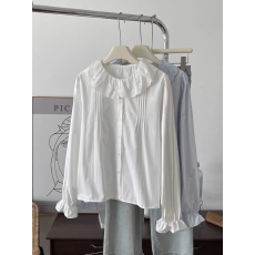 批发独特小众减龄少女长袖娃娃领白<b class='q'>衬衫女</b>春夏韩系宽松小个子叠穿上衣