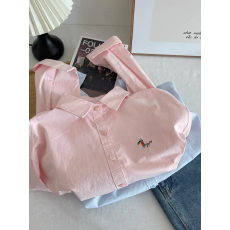 批发小个子刺绣小马长袖纯棉<b class='q'>衬衫女</b>春夏装韩系宽松减龄防晒上衣薄外套