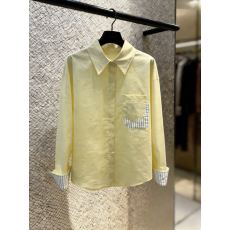 批发已量产+有货 2026春夏季条纹拼接<b class='q'>衬衫</b><b class='q'>长袖</b>轻通勤上衣早春黄色<b class='q'>衬衣</b>