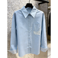 批发已量产+有货 2026春夏季条纹拼接<b class='q'>衬衫</b><b class='q'>长袖</b>轻通勤上衣早春蓝色<b class='q'>衬衣</b>