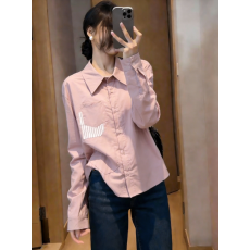 批发已量产+有货 2026春夏季条纹拼接<b class='q'>衬衫</b><b class='q'>长袖</b>轻通勤上衣早春粉色<b class='q'>衬衣</b>