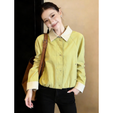 批发已量产+有货 2026春季宽松简约百搭假两件夹克拼接短款休闲外套女