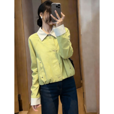 批发已量产+有货 2026春季宽松简约百搭假两件夹克拼接短款休闲外套女