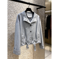 已量产+有货 2026春季宽松简约百搭假两件夹克拼接短款休闲外套女