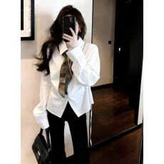 批发已量产+有货 2026春季韩版系带修身显瘦衬衫长袖上衣粉彩风衬衣女