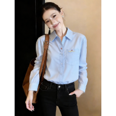 批发已量产+有货 2026春季重工刺绣撞色口袋衬衫长袖上衣衬衣薄款外套