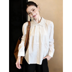 批发已量产+有货 2026春秋季新款设计感小众<b class='q'>衬衣</b>法式<b class='q'>娃娃领</b>拼接上衣女