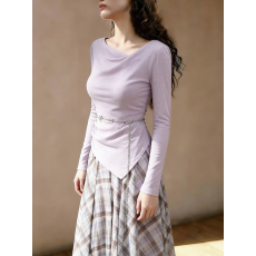 批发已量产+有货 2026春夏季韩系温柔不规则设计荡领<b class='q'>T</b><b class='q'>恤</b>印花长裙套装