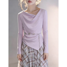 批发已量产+有货 2026春夏季韩系温柔不规则设计荡领<b class='q'>T</b><b class='q'>恤</b>印花长裙套装