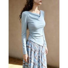 批发已量产+有货 2026春夏季韩系温柔不规则设计荡领<b class='q'>T</b><b class='q'>恤</b>印花长裙套装