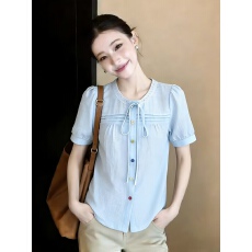 批发<b class='q'>实拍</b>有货2026新款夏季减龄蝴蝶结<b class='q'>衬衣</b>小个子法式上衣