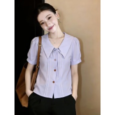 批发<b class='q'>实拍</b>有货2026夏季新款休闲系带宽松显瘦百搭气质通勤短袖<b class='q'>衬衫</b>女