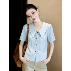 批发<b class='q'>实拍</b>有货2026夏季新款休闲系带宽松显瘦百搭气质通勤短袖<b class='q'>衬衫</b>女