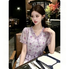 批发专柜品质 温柔韩系风重工印花木耳边<b class='q'>短袖</b><b class='q'>衬衫</b>女2026韩系上衣