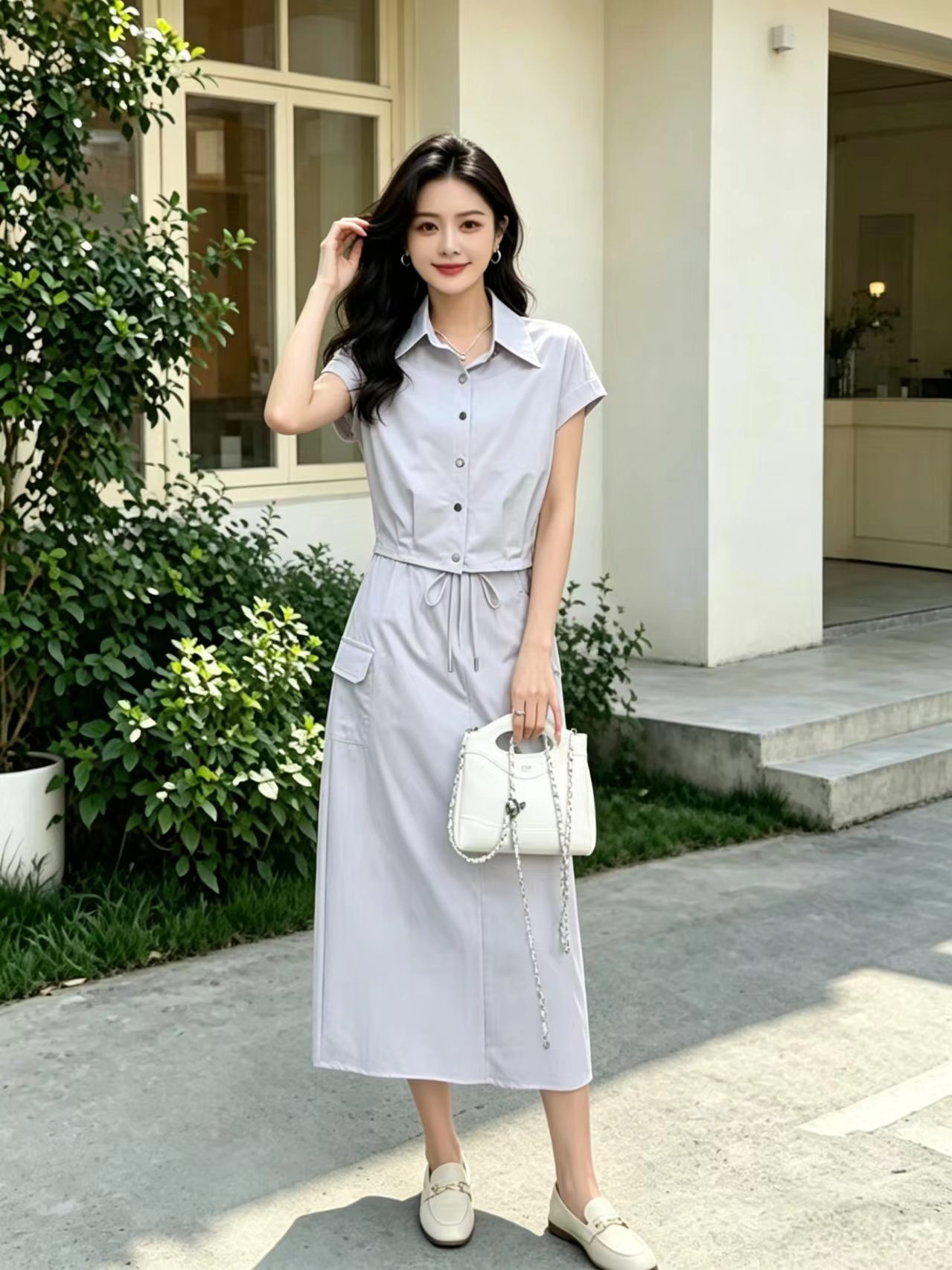 카운터 품질 2026 여름 새로운 얇은 스타일 워크웨어 캐주얼 품격 폴로 칼라 반팔 출퇴근 투피스 슈트 여성