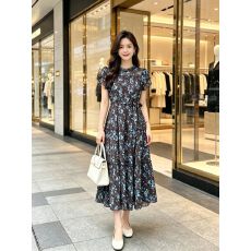 批发碎花<b class='q'>雪纺</b><b class='q'>连衣裙</b>女2026夏季新款修身收腰显瘦立领大裙摆时尚中长裙