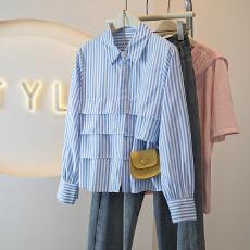 批发巨好看穿搭<b class='q'>长袖</b>衬衫女士春季2026新款蓝色条纹超火衬衣女春装上衣