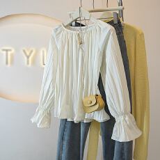 批发法式小资别致压褶衬衫女款2026年新款春装衬衣独特漂亮超好看小衫