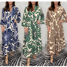 批发跨境爆款女装<b class='q'>连衣裙</b>亚马逊wish独立站欧美女士印花宽松休闲女装