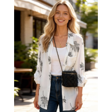 批发跨境女装欧美<b class='q'>外贸</b>春夏热卖时尚印花宽松女士长袖衬衣挽袖休闲衬衣