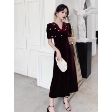 批发宴会晚<b class='q'>礼服</b>聚会复古丝绒<b class='q'>敬酒</b>服新娘春秋结婚回门长款<b class='q'>礼服</b>裙女