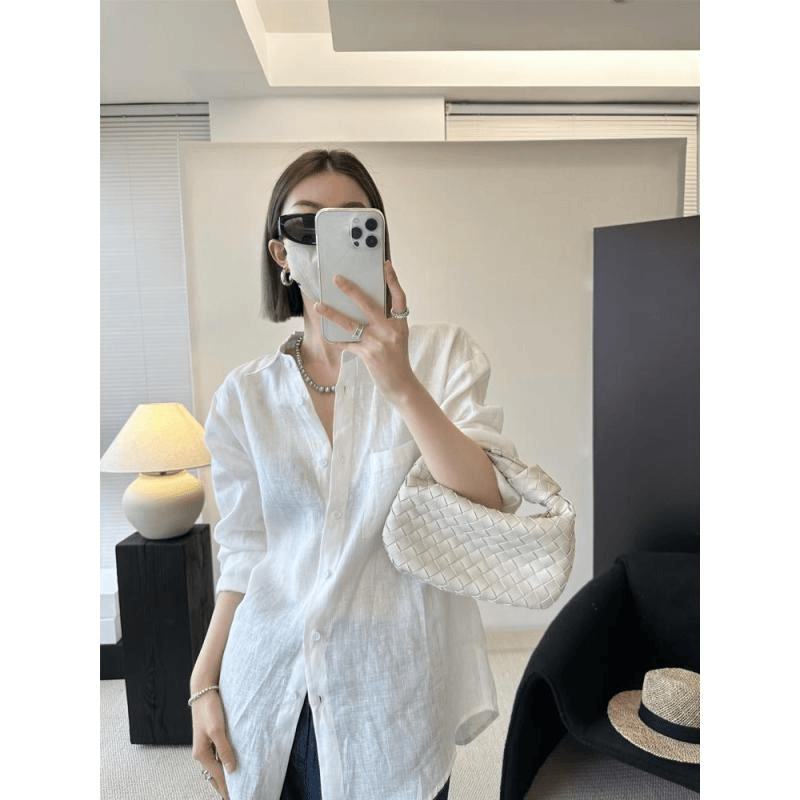 여름 새로운 품격 셔츠 자외선 차단 오픈 가디건 여성 코트 디자인 센스 루즈핏 면 린넨 외부 잡아라. 의류