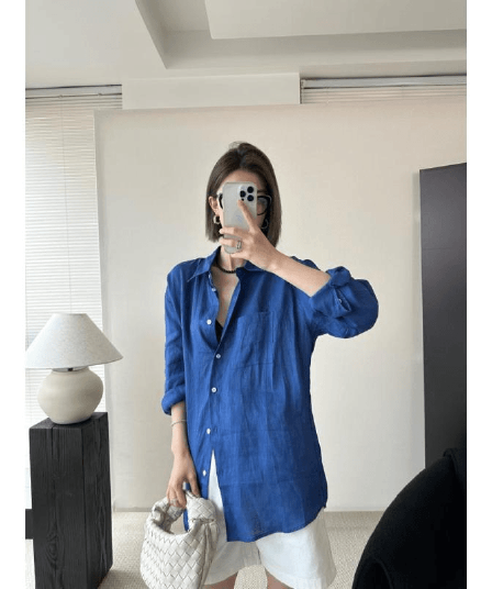 여름 새로운 품격 셔츠 자외선 차단 오픈 가디건 여성 코트 디자인 센스 루즈핏 면 린넨 외부 잡아라. 의류