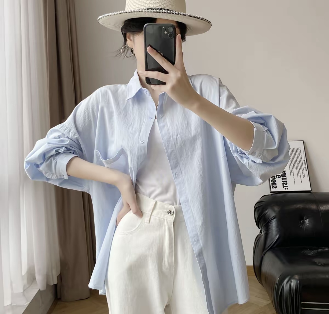 순면 워시 물 면 9부 소매 느긋한 바람 루즈핏 캐주얼 셔츠 맨위