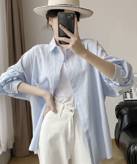 순면 워시 물 면 9부 소매 느긋한 바람 루즈핏 캐주얼 셔츠 맨위