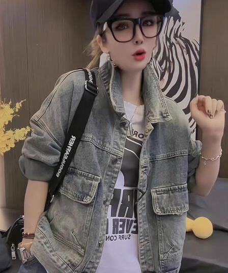 2026 봄 가을 새로운 유럽 상품 루즈핏 빅 사이즈 패션 데님 여성 코트 쇼트 스타일 레트로 노스탤지어 캐주얼 맨위
