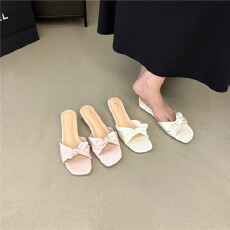 批发2025夏季新款坡跟拖鞋女凉鞋蝴蝶结