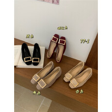 批发2026<b class='q'>春</b>季新款坡跟方头方扣绒面单鞋