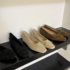 批发2026新款内增高豹纹方图蝴蝶结四季单鞋